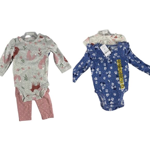 Carter’s 4 pc baby set fox & flower print long sleeve onesies &2 leggings sz 6M - Picture 1 of 8